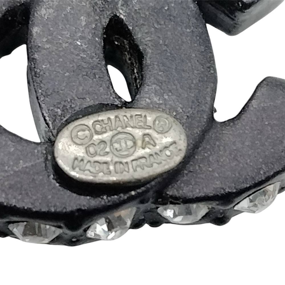 CHANEL Black and Silver Crystal Stud Pierced Earrings - Picture 5 of 7